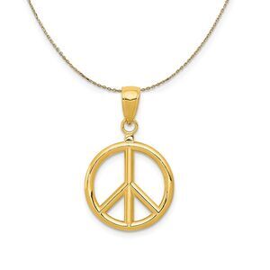 14k Yellow Gold 16mm Polished 3D Peace Sign Necklace - 24 Inch